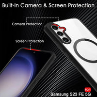 VAKIBO Megnatic Magsafe Black Coloured Soft with Hard back Back Cover Case With Camera Protection Ring Suitable for Samsung Galaxy S23 FE