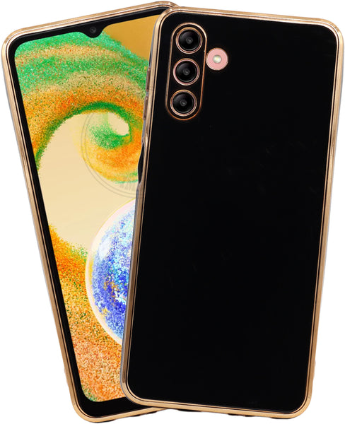 VAKIBO Golden Chrome Border Black Coloured Soft TPU Back Cover Case With Camera Protection Suitable for Samsung Galaxy A04s