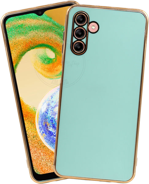 VAKIBO Golden Chrome Border Pista Green Coloured Soft TPU Back Cover Case With Camera Protection Suitable for Samsung Galaxy A04s