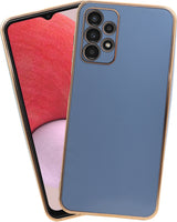 VAKIBO Golden Chrome Border Steel Blue Coloured Soft TPU Back Cover Case With Camera Protection Suitable for Samsung Galaxy A13 4G