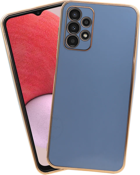 VAKIBO Golden Chrome Border Steel Blue Coloured Soft TPU Back Cover Case With Camera Protection Suitable for Samsung Galaxy A13 4G