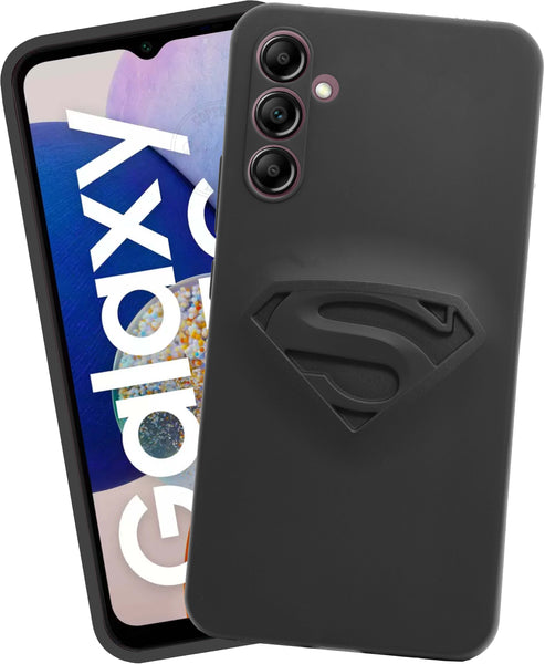 VAKIBO Super man Logo Black Coloured Soft TPU Rubber Back Cover Case Suitable for Samsung Galaxy A14 4G