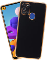 VAKIBO Golden Chrome Border Black Coloured Soft TPU Back Cover Case With Camera Protection Suitable for Samsung Galaxy A21S