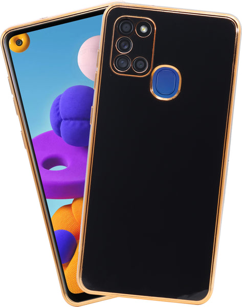 VAKIBO Golden Chrome Border Black Coloured Soft TPU Back Cover Case With Camera Protection Suitable for Samsung Galaxy A21S