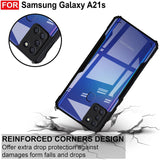 VAKIBO Best Selling Black and Transparent Back Cover Case Made With Soft TPU and Acrylic With 4 Corner and Camera Protection Suitable for Samsung Galaxy A21S