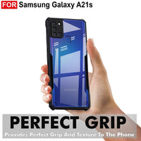 VAKIBO Best Selling Black and Transparent Back Cover Case Made With Soft TPU and Acrylic With 4 Corner and Camera Protection Suitable for Samsung Galaxy A21S