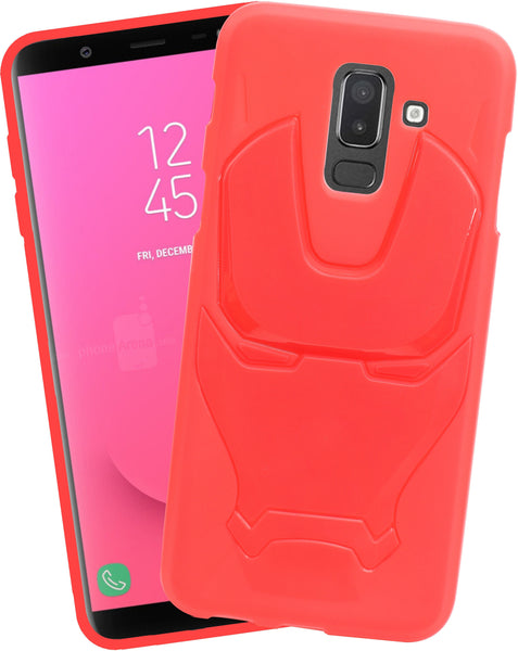 VAKIBO Iron Man 3D Mask Design Red Coloured Soft TPU Back Cover Case With Camera Protection Ring Suitable for Samsung Galaxy J8