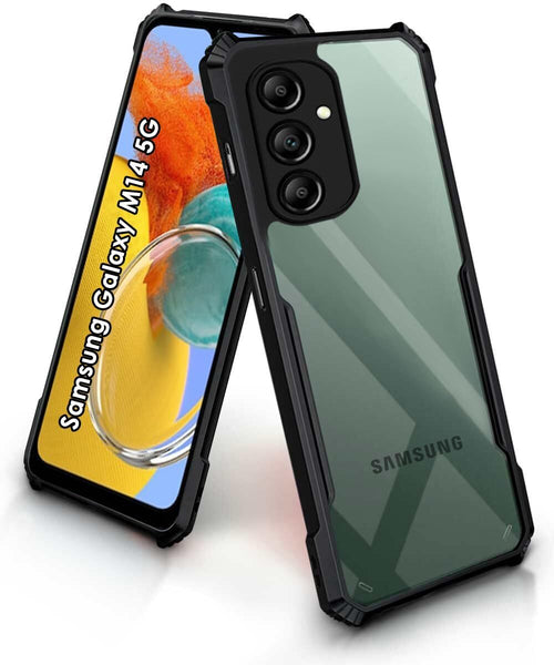 VAKIBO Best Selling Black and Transparent Back Cover Case Made With Soft TPU and Acrylic With 4 Corner and Camera Protection Suitable for Samsung Galaxy M14 5G
