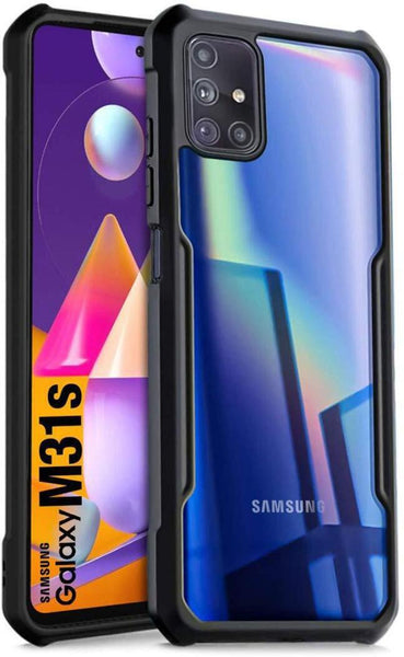 VAKIBO Best Selling Black and Transparent Back Cover Case Made With Soft TPU and Acrylic With 4 Corner and Camera Protection Suitable for Samsung Galaxy M31S