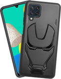VAKIBO Iron Man 3D Mask Design Black Coloured Soft TPU Back Cover Case With Camera Protection Ring Suitable for Samsung Galaxy M32 4G