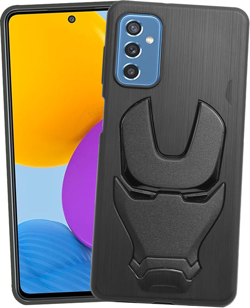VAKIBO Iron Man 3D Mask Design Black Coloured Soft TPU Back Cover Case With Camera Protection Ring Suitable for Samsung Galaxy M52