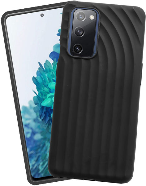 VAKIBO Strips Design Black Coloured Soft TPU Rubber Back Cover Case With Camera Protection Ring Suitable for Samsung Galaxy S20 FE