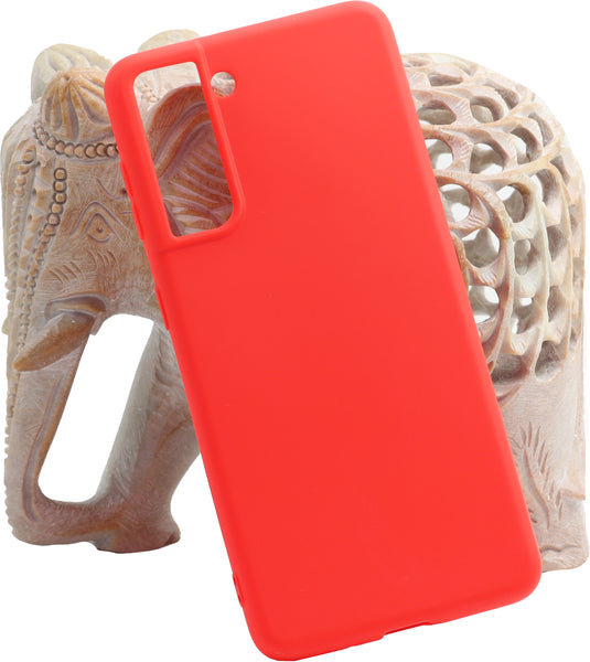VAKIBO 1.2 MM Thick Red Coloured Soft TPU Rubber Back Cover Case With Camera Protection Ring Suitable for Samsung Galaxy S21