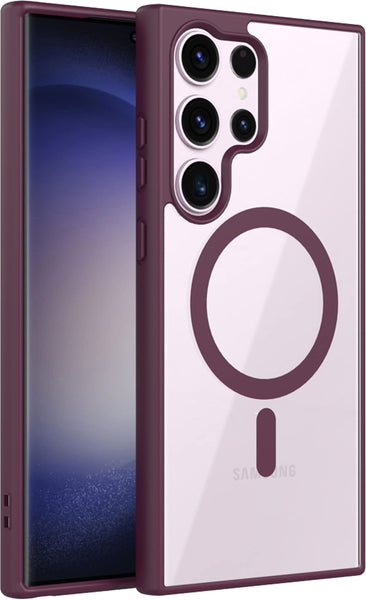 VAKIBO Megnatic Magsafe Maroon Coloured Soft with Hard back Back Cover Case With Camera Protection Ring Suitable for Samsung Galaxy S22 Ultra