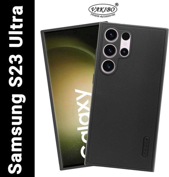 VAKIBO Niukin Dotted Design Black Coloured Soft TPU Rubber Back Cover Case With Camera Protection Ring Suitable for Samsung Galaxy S23 Ultra