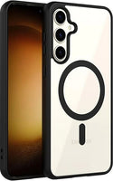 VAKIBO Megnatic Magsafe Black Coloured Soft with Hard back Back Cover Case With Camera Protection Ring Suitable for Samsung Galaxy S25