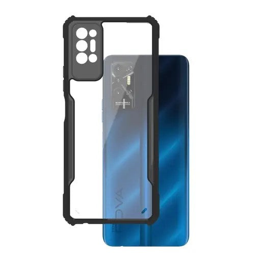 VAKIBO Best Selling Black and Transparent Coloured Made With Soft TPU and Acrylic Back Cover Case With 4 Corner and Camera Protection Suitable for Tecno Pova 2
