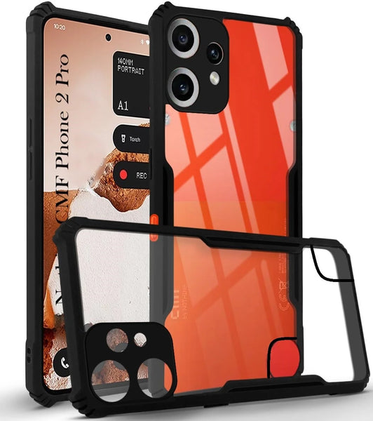 VAKIBO Best Selling Black and Transparent Coloured Made With Soft TPU and Acrylic Back Cover Case With 4 Corner and Camera Protection Suitable for Nothing CMF Phone 2 Pro