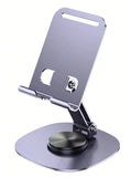 Cell Phone Stand, 360°Rotation Height Adjustable Phone Holder for Desk, Thick Case Friendly Foldable Portable Metal Base Stand Compatible with All Mobile