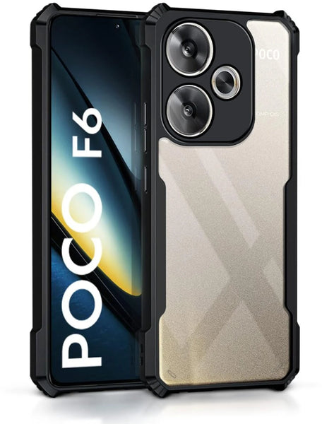 VAKIBO Best Selling Black and Transparent Coloured Made With Soft TPU and Acrylic Back Cover Case With 4 Corner and Camera Protection Suitable for Mi Poco M6
