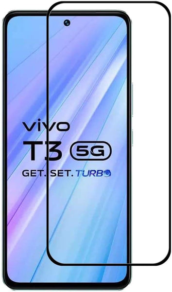 Super Premium Quality Tempered Glass Screen Guard Protector With Black Border Suitable For vivo T3