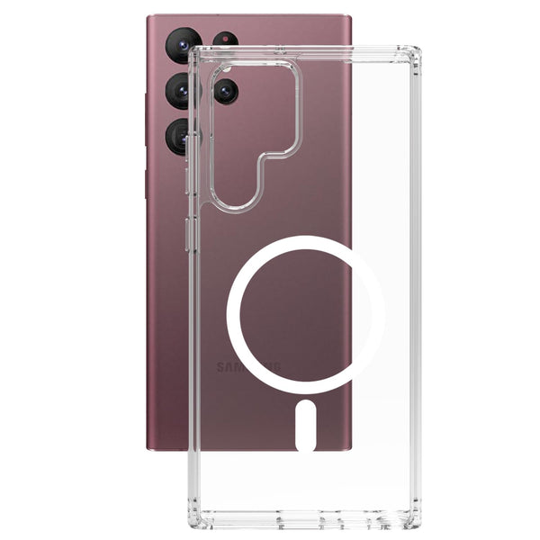 VAKIBO Megnatic Magsafe Transparent Coloured Soft with Hard back Back Cover Case With Camera Protection Ring Suitable for Samsung Galaxy S22 Ultra