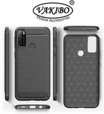 VAKIBO Carbon Fiber Brushed Black Coloured Soft TPU Back Cover Case With Camera Protection Ring Suitable for Tecno Spark Power 2