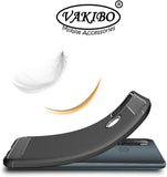VAKIBO Carbon Fiber Brushed Black Coloured Soft TPU Back Cover Case With Camera Protection Ring Suitable for Tecno Spark Power 2
