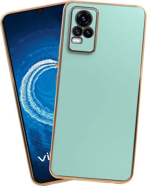 VAKIBO Golden Chrome Border Pista Coloured Soft TPU Back Cover Case With Camera Protection Suitable for Vivo V20
