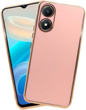 VAKIBO Golden Chrome Border Peach Coloured Soft TPU Back Cover Case With Camera Protection Suitable for Vivo Y02S