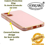 VAKIBO Golden Chrome Border Peach Coloured Soft TPU Back Cover Case With Camera Protection Suitable for Vivo Y02S