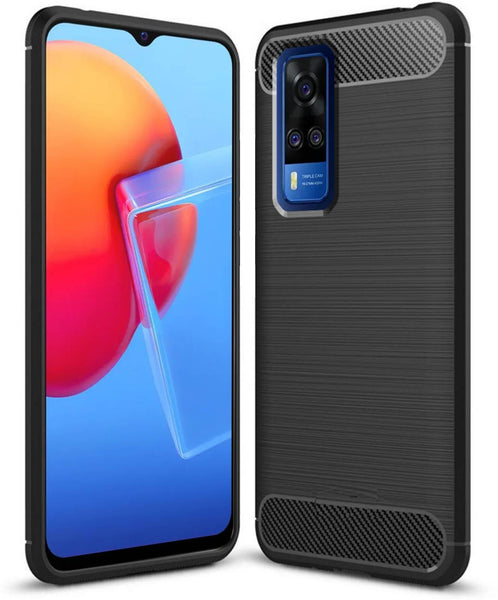 VAKIBO Carbon Fiber Brushed Black Coloured Soft TPU Back Cover Case With Camera Protection Ring Suitable for Vivo Y51A
