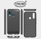 VAKIBO Carbon Fiber Brushed Black Coloured Soft TPU Back Cover Case With Camera Protection Ring Suitable for Vivo U20