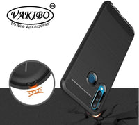 VAKIBO Carbon Fiber Brushed Black Coloured Soft TPU Back Cover Case With Camera Protection Ring Suitable for Vivo U20