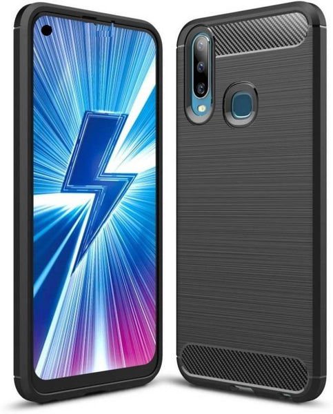 VAKIBO Carbon Fiber Brushed Black Coloured Soft TPU Back Cover Case With Camera Protection Ring Suitable for Vivo U20