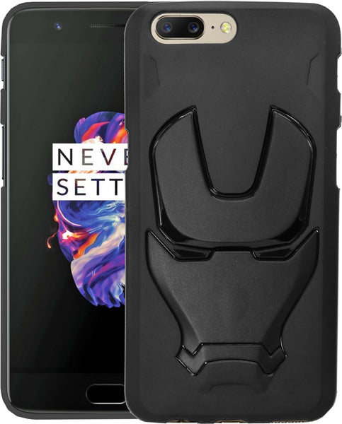 VAKIBO Iron Man 3D Mask Design Black Coloured Soft TPU Back Cover Case With Camera Protection Ring Suitable for OnePlus 5