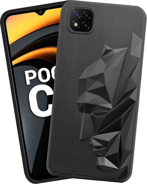 VAKIBO Bat Man 3D Mask Design Black Coloured Soft TPU Back Cover Case With Camera Protection Ring Suitable for Mi Poco C3