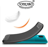VAKIBO Carbon Fiber Brushed Black Coloured Soft TPU Back Cover Case With Camera Protection Ring Suitable for Mi Poco C3