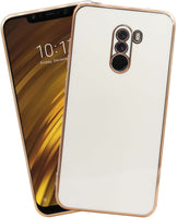 VAKIBO Golden Chrome Border White Coloured Soft TPU Back Cover Case With Camera Protection Suitable for Mi Poco F1