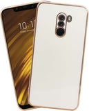 VAKIBO Golden Chrome Border White Coloured Soft TPU Back Cover Case With Camera Protection Suitable for Mi Poco F1