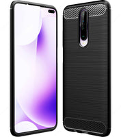 VAKIBO Carbon Fiber Brushed Black Coloured Soft TPU Back Cover Case With Camera Protection Ring Suitable for MI Poco X2