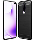 VAKIBO Carbon Fiber Brushed Black Coloured Soft TPU Back Cover Case With Camera Protection Ring Suitable for MI Poco X2