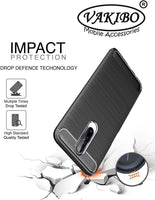 VAKIBO Carbon Fiber Brushed Black Coloured Soft TPU Back Cover Case With Camera Protection Ring Suitable for MI Poco X2
