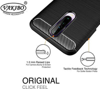 VAKIBO Carbon Fiber Brushed Black Coloured Soft TPU Back Cover Case With Camera Protection Ring Suitable for MI Poco X2