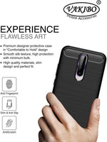 VAKIBO Carbon Fiber Brushed Black Coloured Soft TPU Back Cover Case With Camera Protection Ring Suitable for MI Poco X2