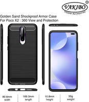 VAKIBO Carbon Fiber Brushed Black Coloured Soft TPU Back Cover Case With Camera Protection Ring Suitable for MI Poco X2