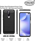 VAKIBO Carbon Fiber Brushed Black Coloured Soft TPU Back Cover Case With Camera Protection Ring Suitable for MI Poco X2