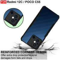 VAKIBO Best Selling Black and Transparent Back Cover Case Made With Soft TPU and Acrylic With 4 Corner and Camera Protection Suitable for Mi Redmi 12C