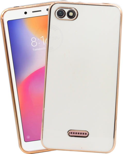 VAKIBO Golden Chrome Border White Coloured Soft TPU Back Cover Case With Camera Protection Suitable for Mi Redmi 6A