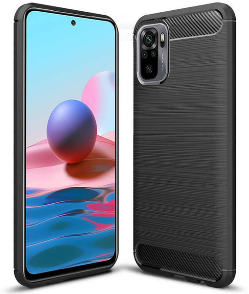 VAKIBO Carbon Fiber Brushed Black Coloured Soft TPU Back Cover Case With Camera Protection Ring Suitable for MI Redmi Note 10